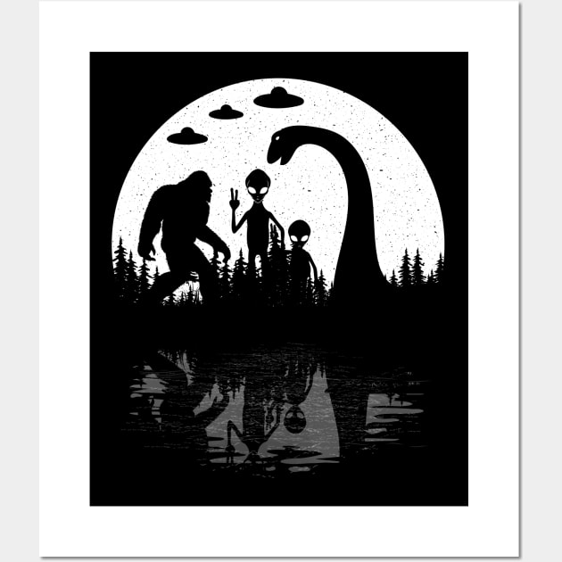 Sasquatch Loch Ness Monster And Aliens Wall Art by Tesszero